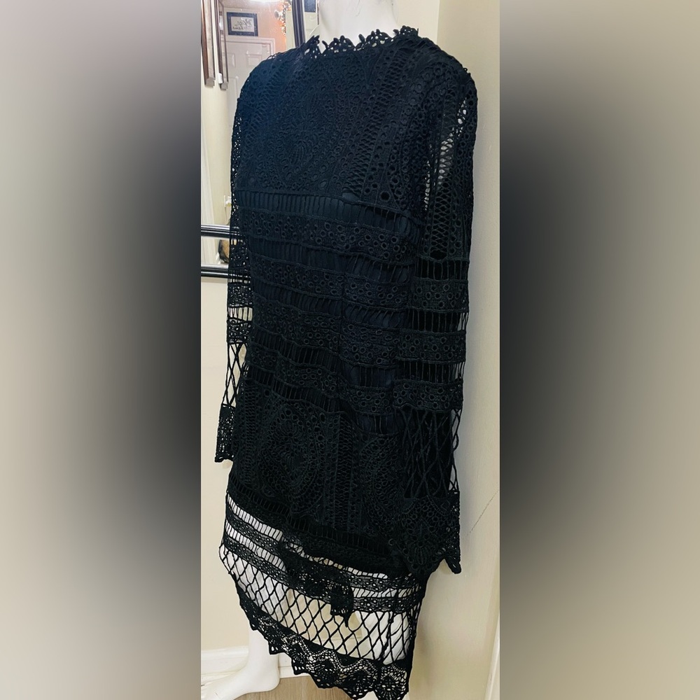 Boohoo Black Crochet Long Sleeve Dress - Picture 3 of 4